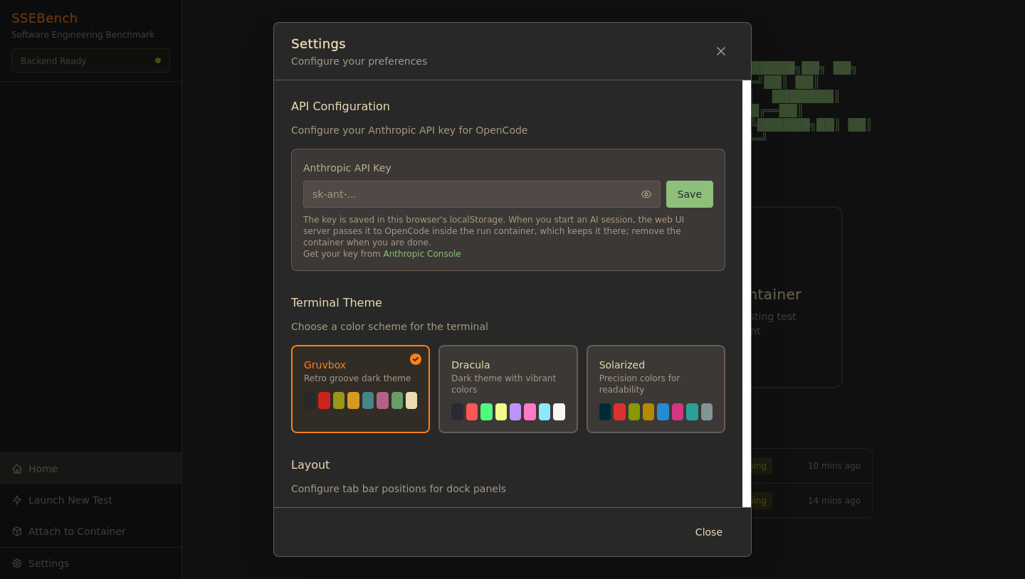 The Settings dialog, with the field for the API key